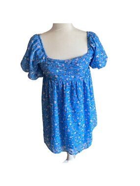 Boutique Womens Floral Square Neck Sundress-Blue-Size M-GUC